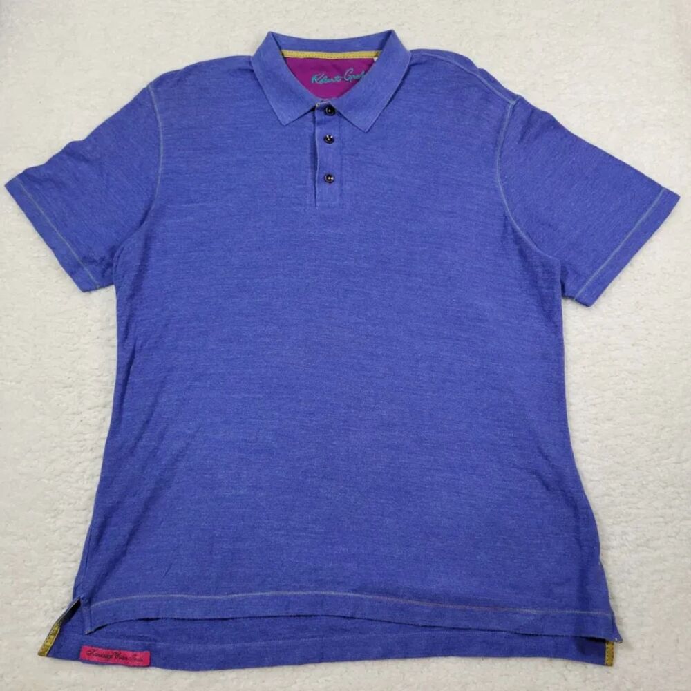 Robert Graham Men's Large Messenger Classic Fit Blue Polo Golf Performance Shirt
